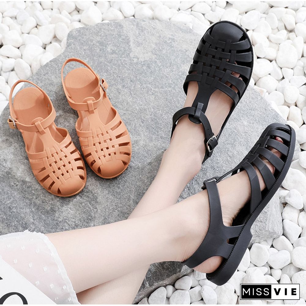 Women Sandals Jelly Shoes Summer Ankle Strap Rubber Shoes Soft Sole Non-slip Mom Shoes Casual Comfortable Female Footwear