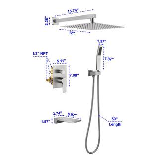 Satico Single-Handle 1-Spray Tub and Shower Faucet with Handheld Shower 12 in. Shower Head in Brushed Nickel (Valve Included) SS88004DA