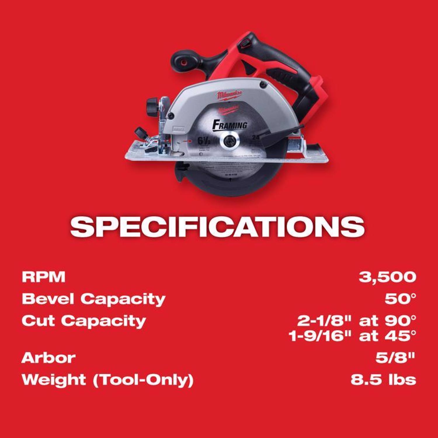 MW M18 18 V 6-1/2 in. Cordless Brushed Circular Saw Tool Only