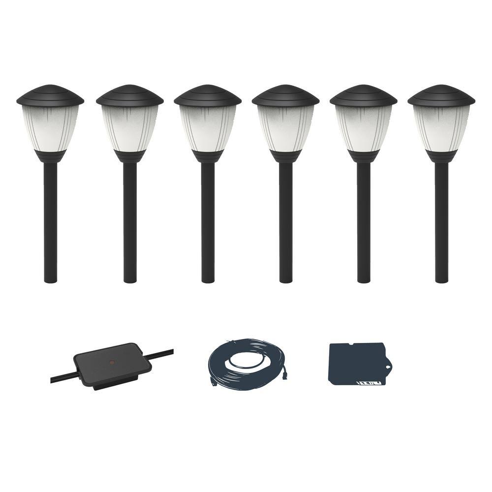 Hampton Bay Lamar Park Low Voltage Black Integrated LED Path Lights with Easy Clip Connectors (6-Pack) L08207