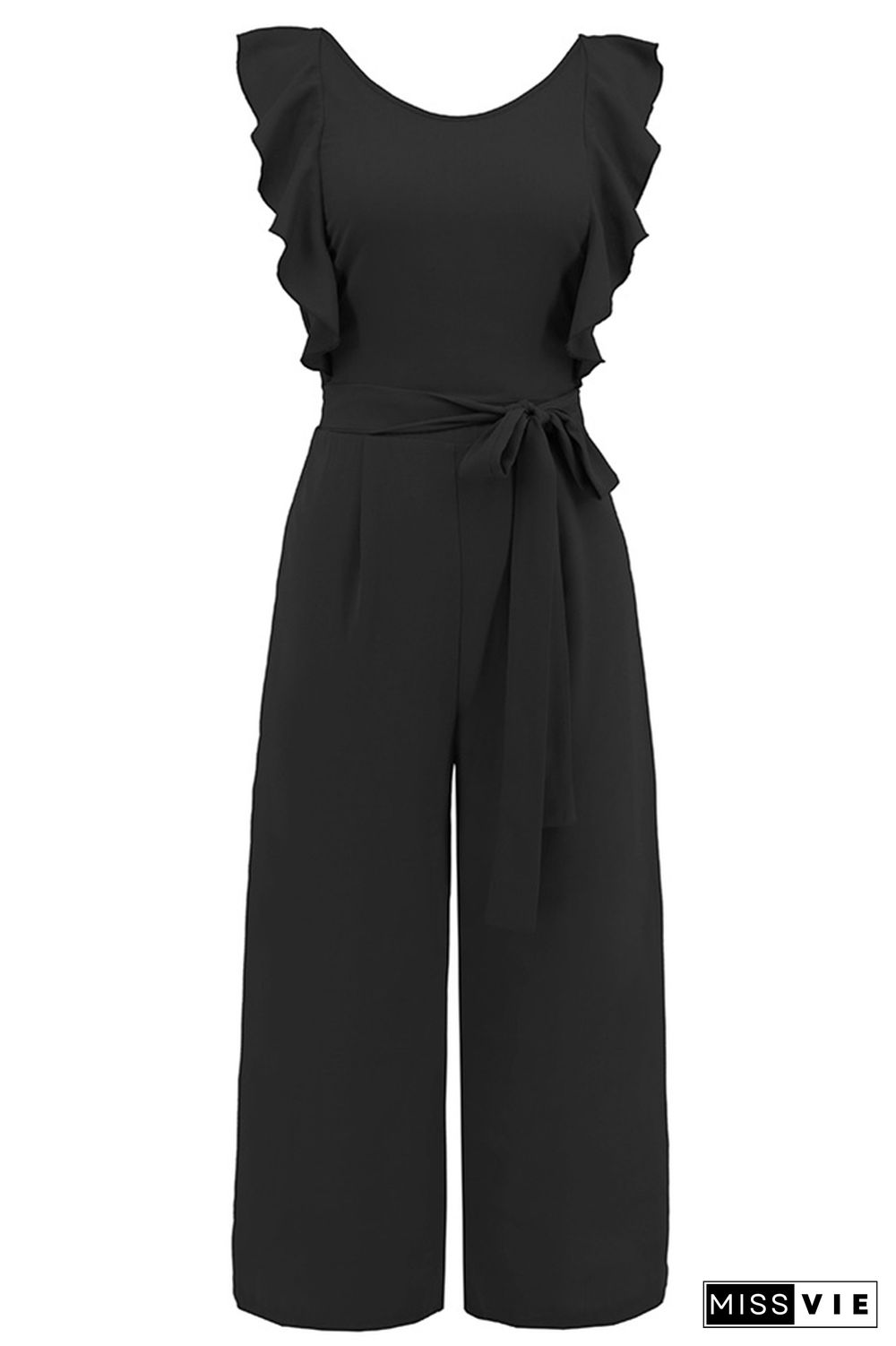 Plain Flutter Sleeveless Wide Leg Jumpsuit