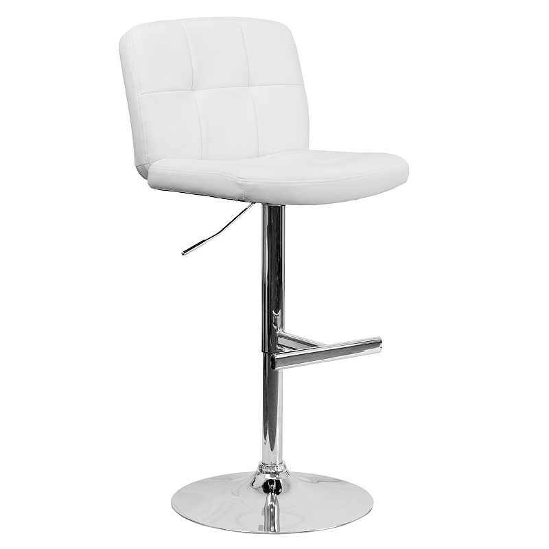 Emma and Oliver White Vinyl Adjustable Height Barstool with Square Tufted Back