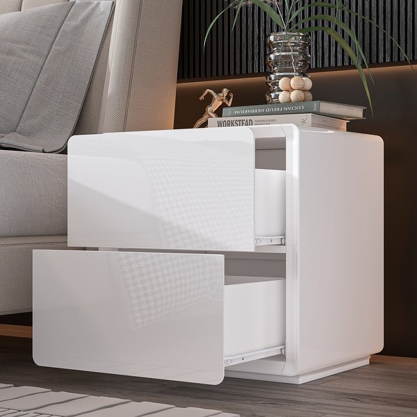 LED Nightstand White Modern Nightstand LED Night Stand Bedside Table - - 37499073