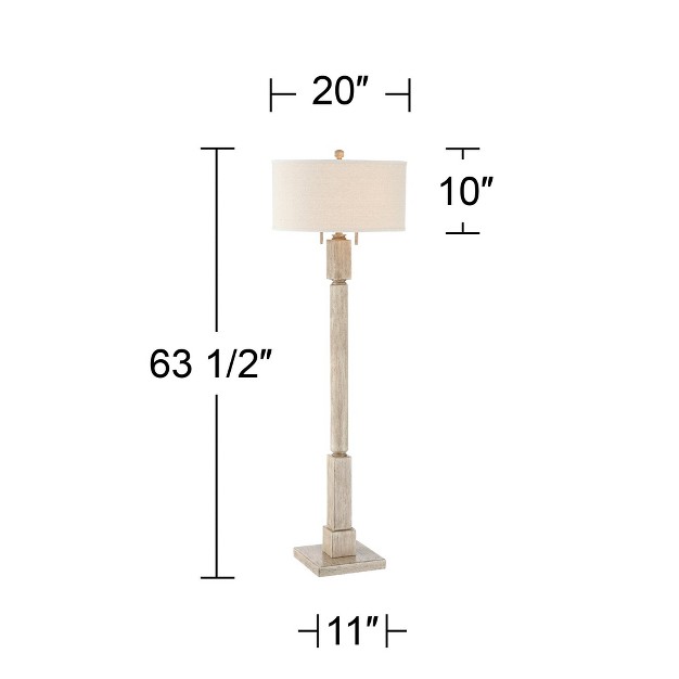 Tall Pickled Wood Oatmeal Linen Drum Shade For Living Room Reading Bedroom Office House