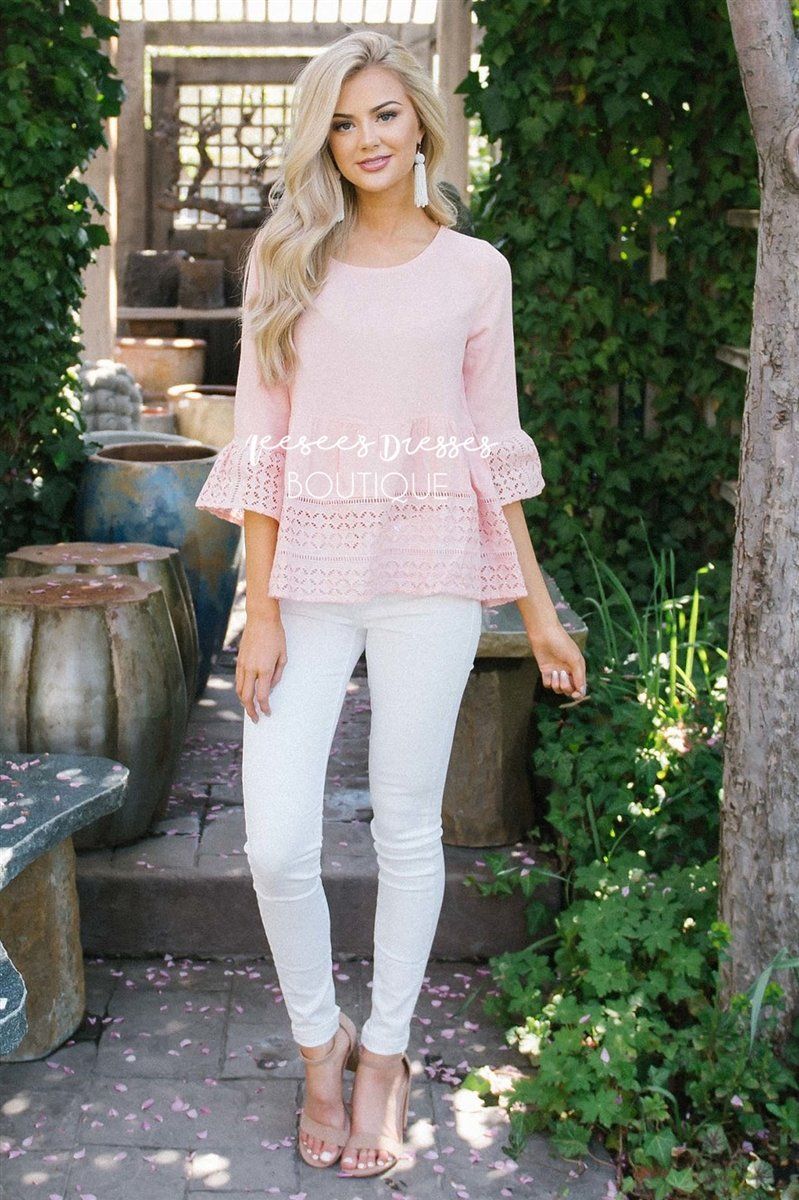 Baby Doll Eyelet Lace Bell Sleeve Top