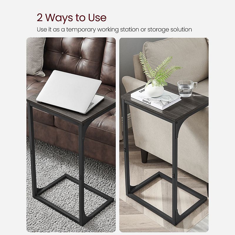 Industrial C-shaped Side Table With Metal Frame