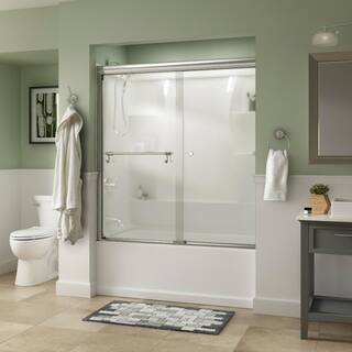 Delta Portman 60 in. x 58-18 in. Semi-Frameless Traditional Sliding Bathtub Door in Chrome with Frosted Glass SD2832991