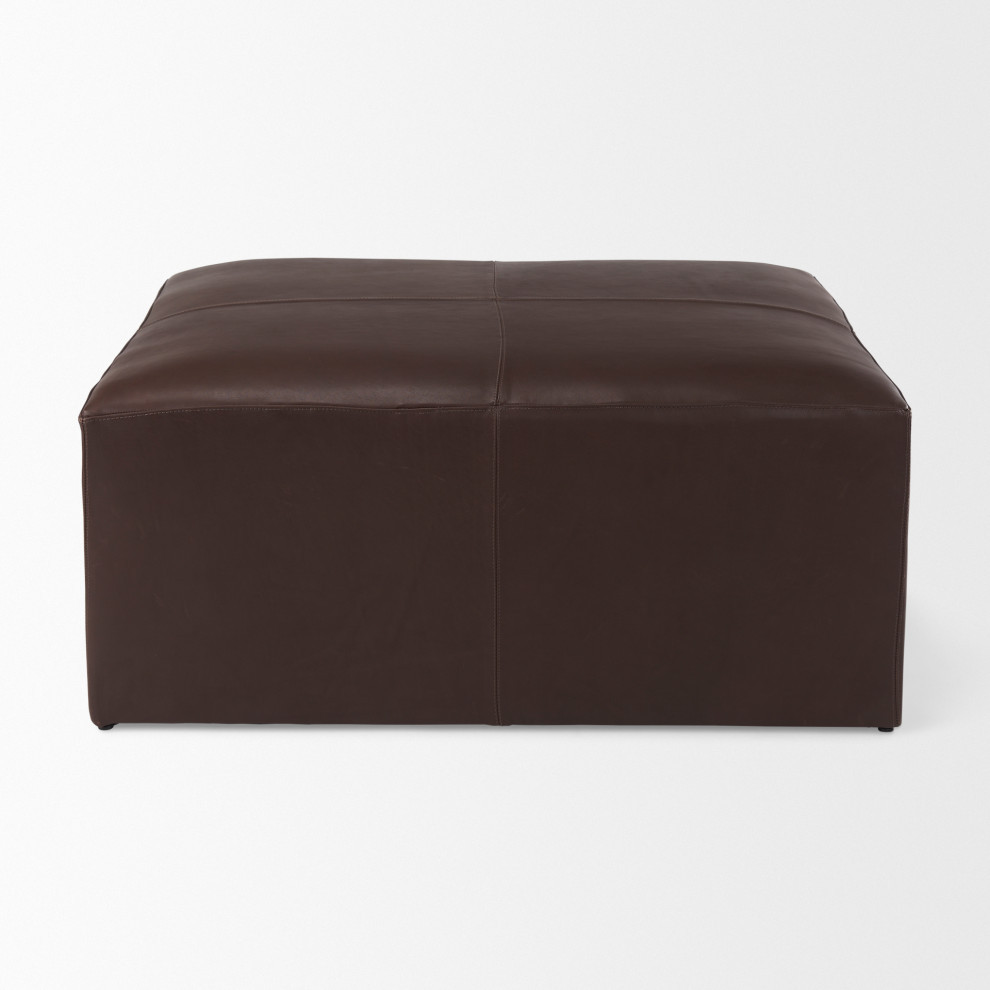 Minara 36Lx36Wx16H Square Dark Brown Leather Wrapped Ottoman   Contemporary   Footstools And Ottomans   by Mercana  Houzz