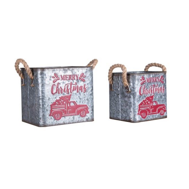 Transpac Metal 9 5 In Gray Christmas Rustic Nesting Buckets Set Of 2