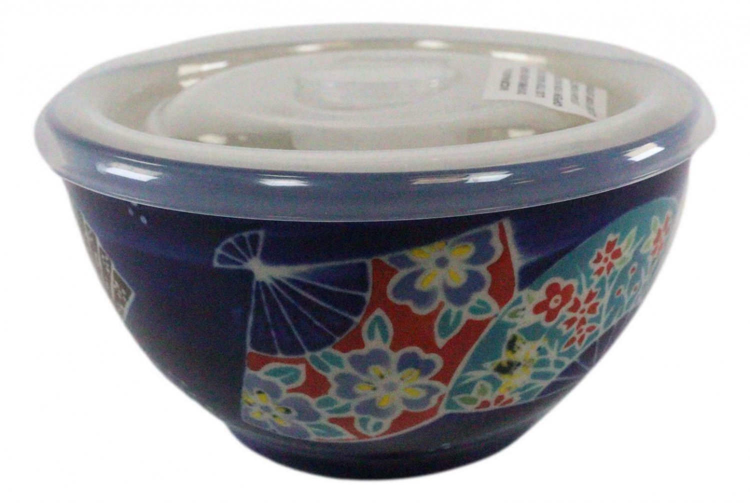 1 Pack of 2 Ceramic Blue Oriental Fans Portion Meal Bowls 2 Cups W/ Lid EBR02