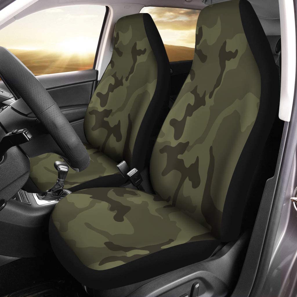 FMSHPON Set of 2 Car Seat Covers Pattern Green Camouflage Camo Force Air Universal Auto Front Seats Protector Fits for Car，SUV Sedan，Truck