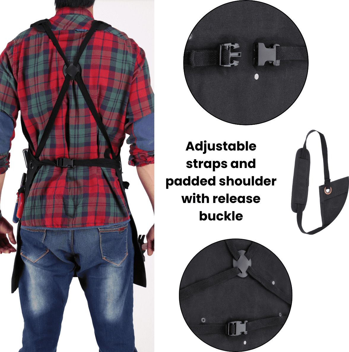 WHITEDUCK Canvas Work Apron for Men- Black- Woodworking Apron 24oz with 7 Pockets & Cross Back Straps- Workshop, Mechanic, Carpenter