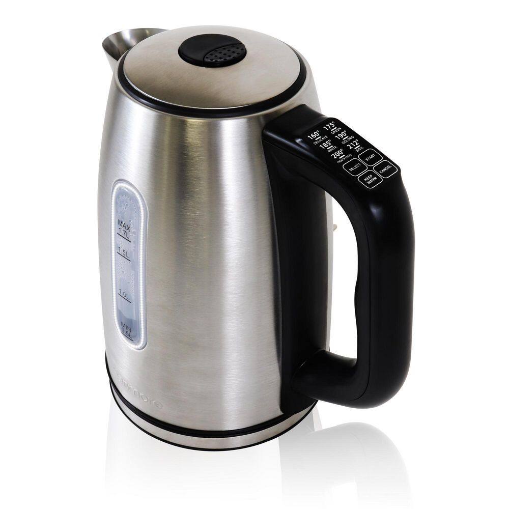 KENMORE 1.7L Cordless 6-Cup Electric Kettle in Silver with 6 Temperature Pre-Sets Stainless Steel Tea Kettle KKTK1.7S-D