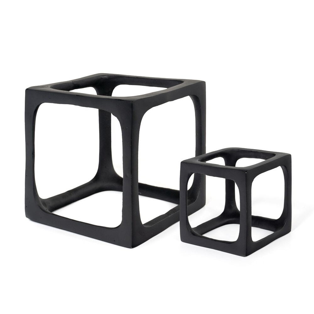 Selena Black Decorative Cube Sculptures  Set of 2   7 x 7 x 7