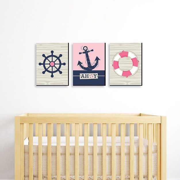 Big Dot Of Happiness Ahoy Nautical Girl Pink Nursery Wall Art And Kids Room Decorations Gift Ideas 7 5 X 10 Inches Set Of 3 Prints