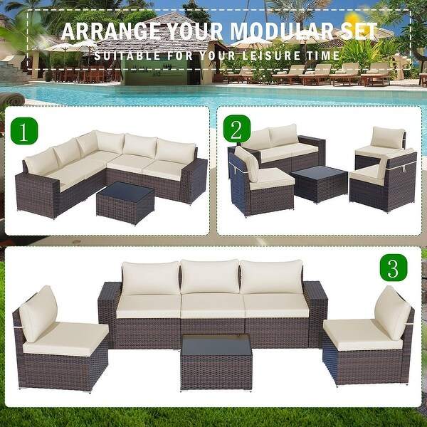 Kullavik Patio Furniture Set Sofa 6Piece Wicker Sectional Sofa Set，Outdoor Furniture Rattan Patio Sofa Conversation Set