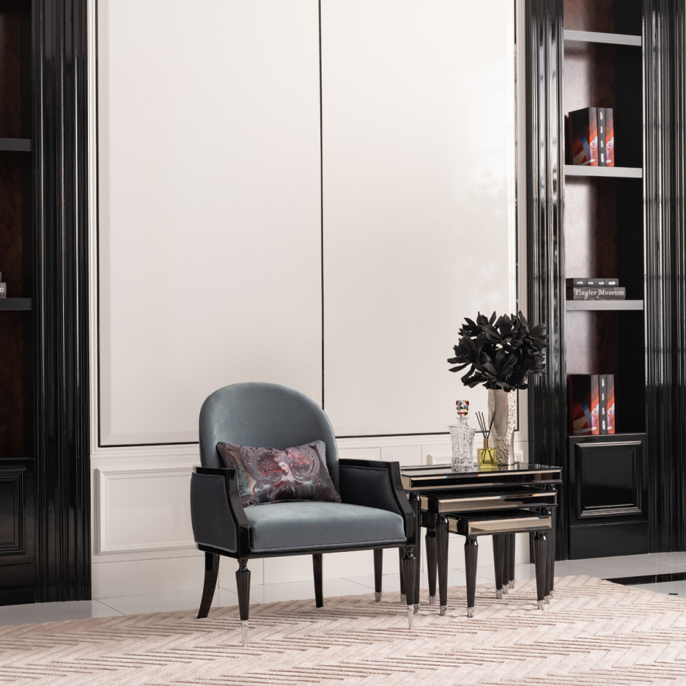 La Francaise Velvet Accent Chair Azure/Black   Traditional   Armchairs And Accent Chairs   by Michael Amini  Houzz