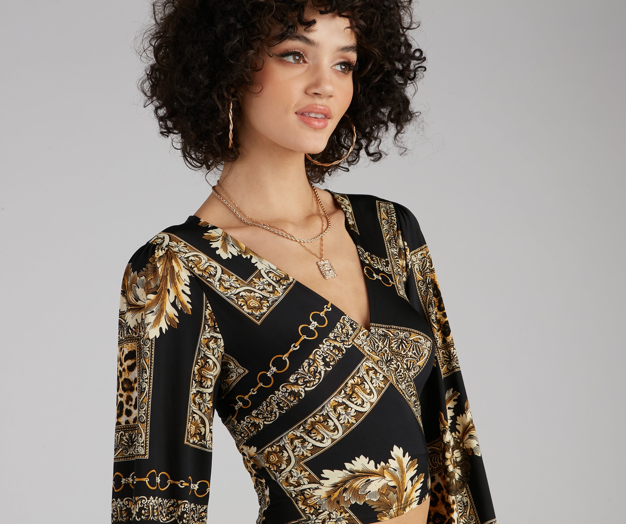 Royal Wraps Scroll Cheetah Print Top