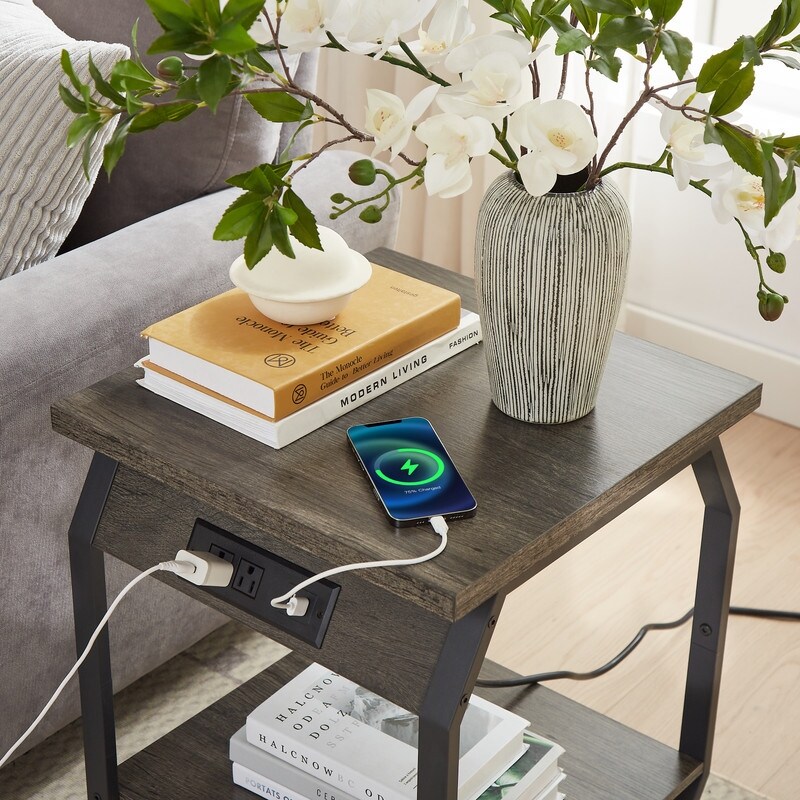 Side Table with Charging End Tables Set of 2 with USB Ports   Sockets