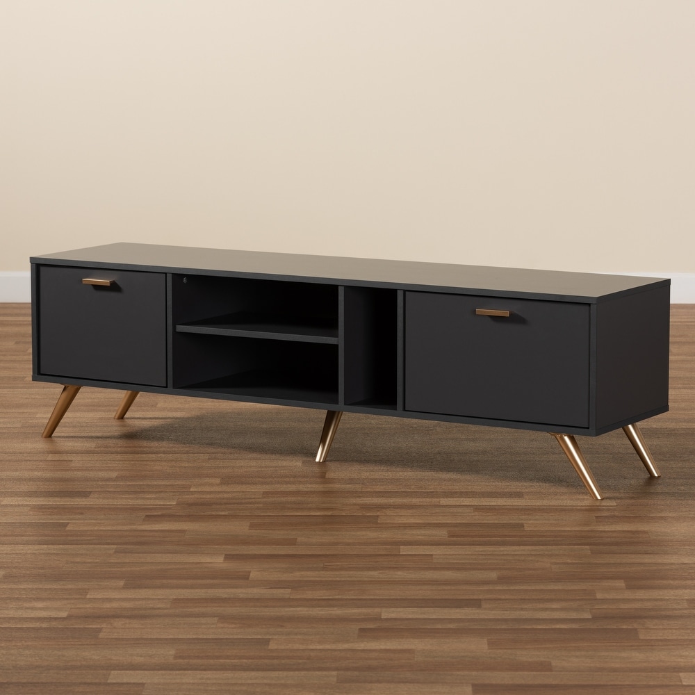 Kelson Modern Dark Grey and Gold Finished Wood TV Stand