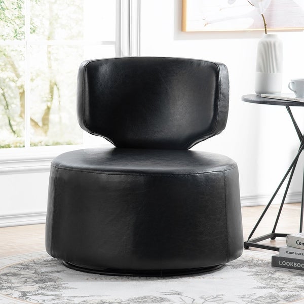 Armless Bucket Swivel Upholstered Chair Accent Chair with Soft Curved Back，White Plush and Black PU Leather