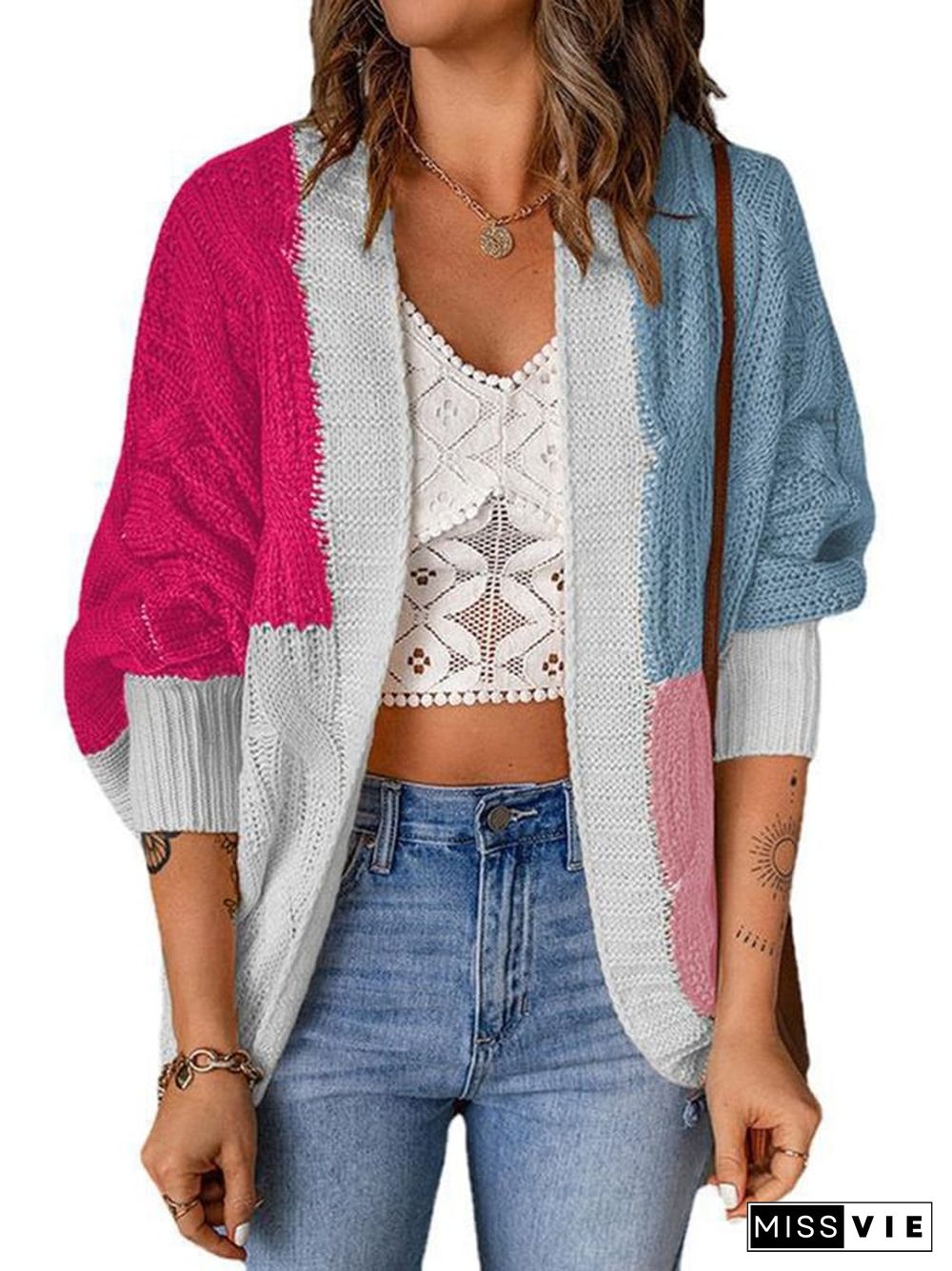 Stylish Colorblocked Knit Cardigan Sweater Jacket