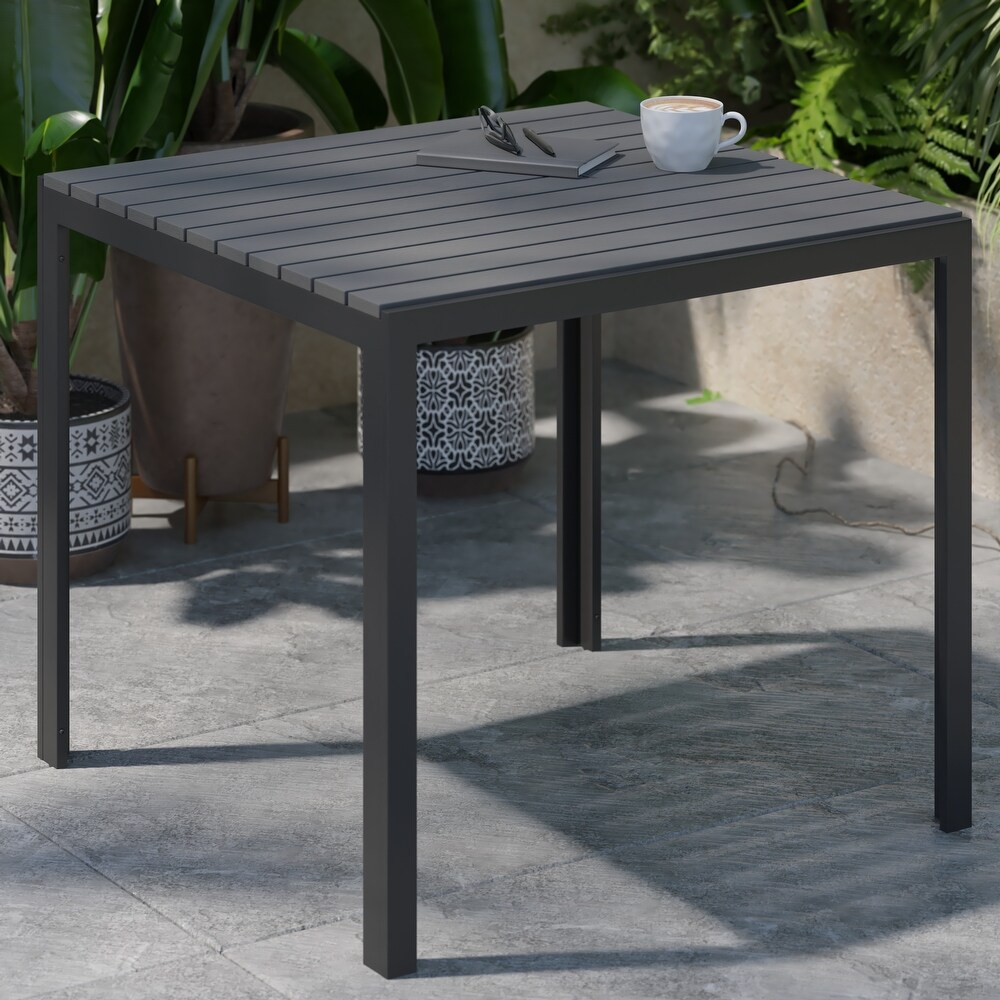 Indoor/Outdoor Commercial Steel Patio Table with Poly Resin Slatted Top   31.5\