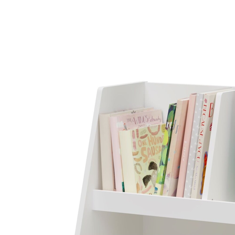 White 5 Cubbies Wooden Kids Open Bookcase and Toy Organizer