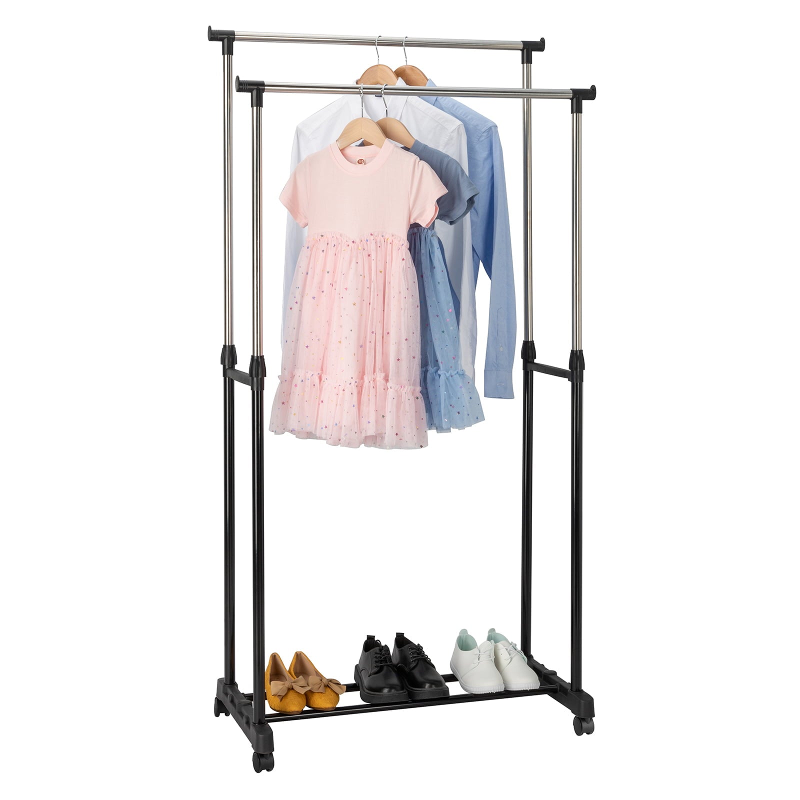 Ktaxon Rolling Portable Clothes Rack Double Bar Rail Hanging Garment Hanger Adjustable