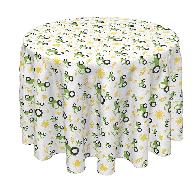 Round Tablecloth， 100% Polyester， 60 Round， Tractors on the Farm