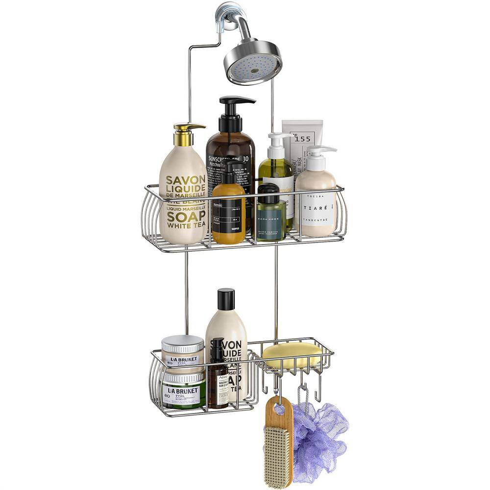 Cubilan Over-the-Shower Caddy with Hooks for Towels in Silver HD-SDN