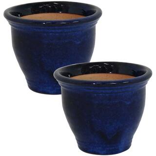 Sunnydaze Studio 9 in. Imperial Blue Ceramic IndoorOutdoor Planter - Set of 2 AP-053