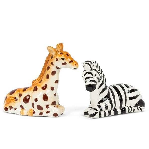 Zebra and Giraffe Sitting Salt and Pepper Shaker Set Ceramic - Multi