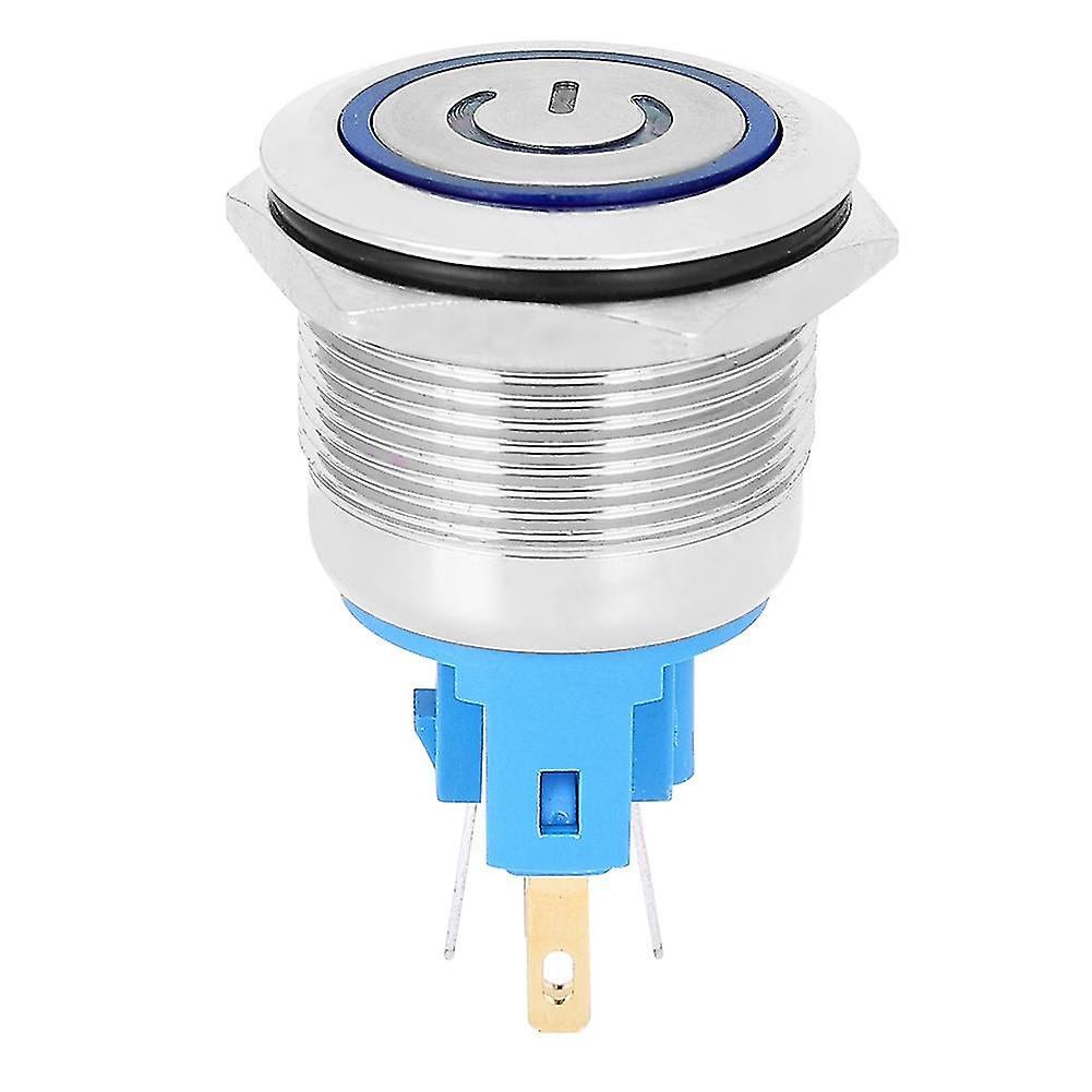 2Pcs DC3-6V 22mm 6-Pin Self-Locking Durable Stainless Steel Push Button Switch with SignBlue