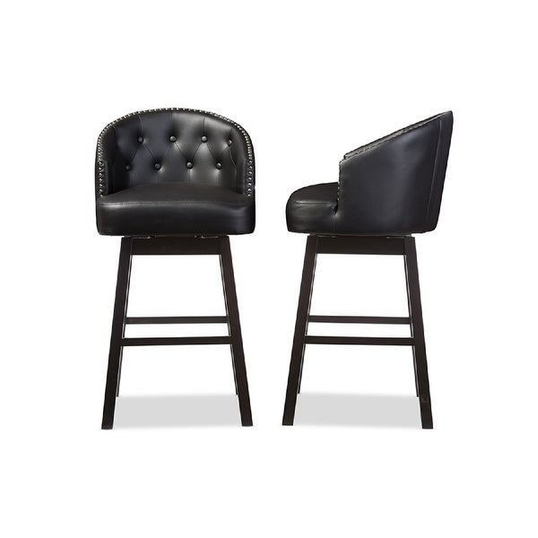 Baxton Studio Avril Modern and Contemporary Black Faux Leather Tufted Swivel Barstool with Nail heads Trim (Set of 2)