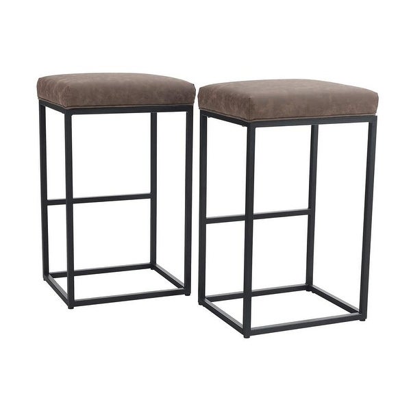 PHI VILLA Steel/ PU Leather 30-inch Bar Stool (Set of 2)