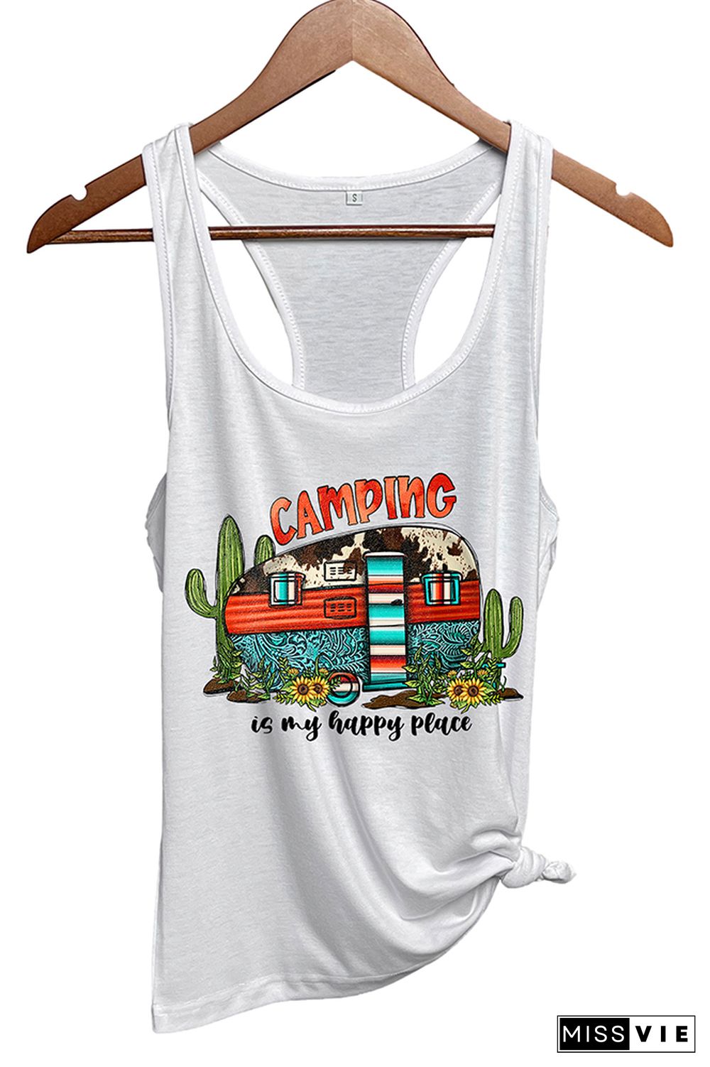 Camping is My Happy Place Printed Sleeveless Tank Top Wholesale