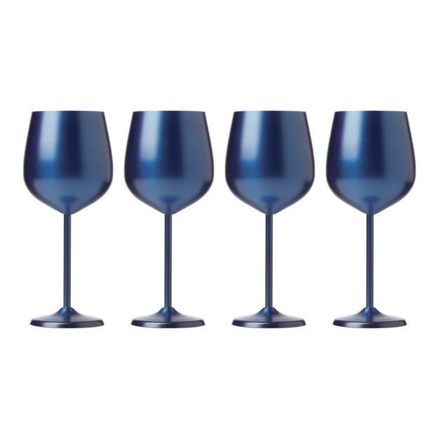 Cambridge Silversmiths Set Of 4 18oz Stainless Steel Wine Glasses Blue Finish