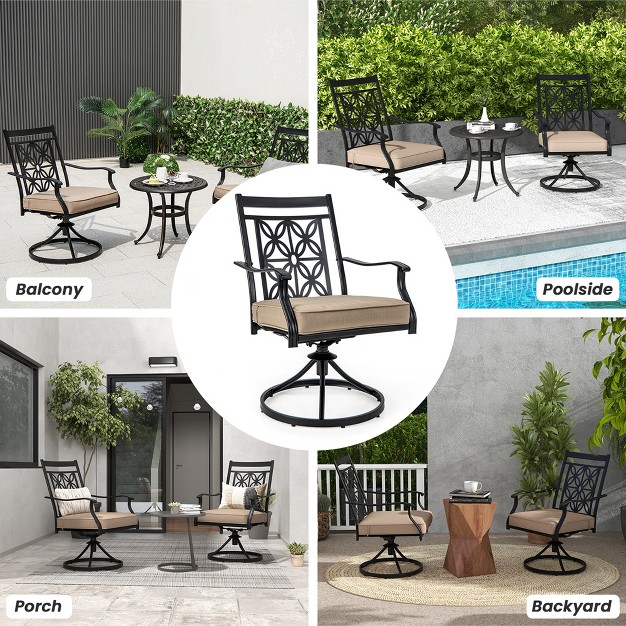 Costway Patio Swivel Chair Outdoor Bistro Dining Chair Blossom Pattern Backrest