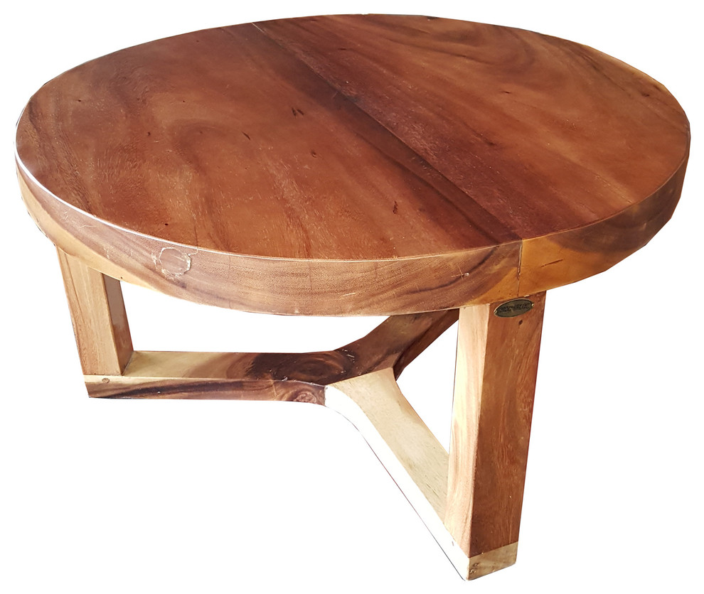 Suar Live Edge Round Coffee Table  32 quot  Rustic   Coffee Tables   by Chic Teak  Houzz