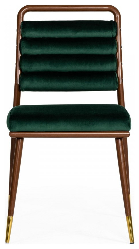 Contempo Dark Green and Walnut Velvet Dining Chair   Midcentury   Dining Chairs   by UStradeENT LLC  Houzz