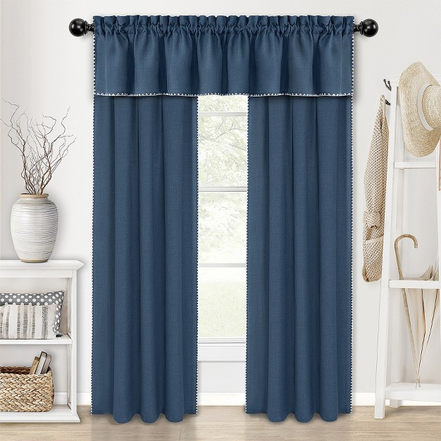 Kate Aurora Complete Coastal Hamptons Living Rod Pocket Textured Semi Sheer 3 Piece Window Curtain amp Valance Set