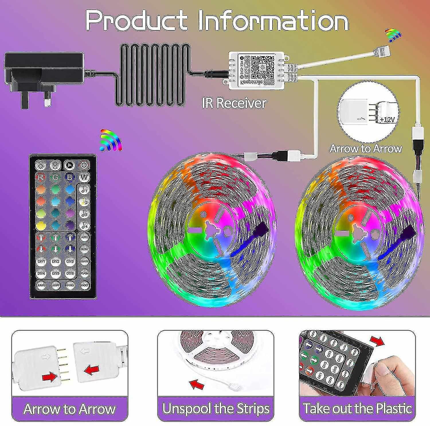 20m Led Lights Bluetooth Rgb Lights Led Tape Lights With 44-keys Remote Music Sync Colour Changing L