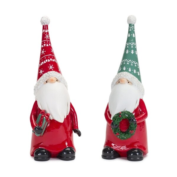 Set of 2 Gnomes Holding Gift and Wreath Christmas Figurines 9