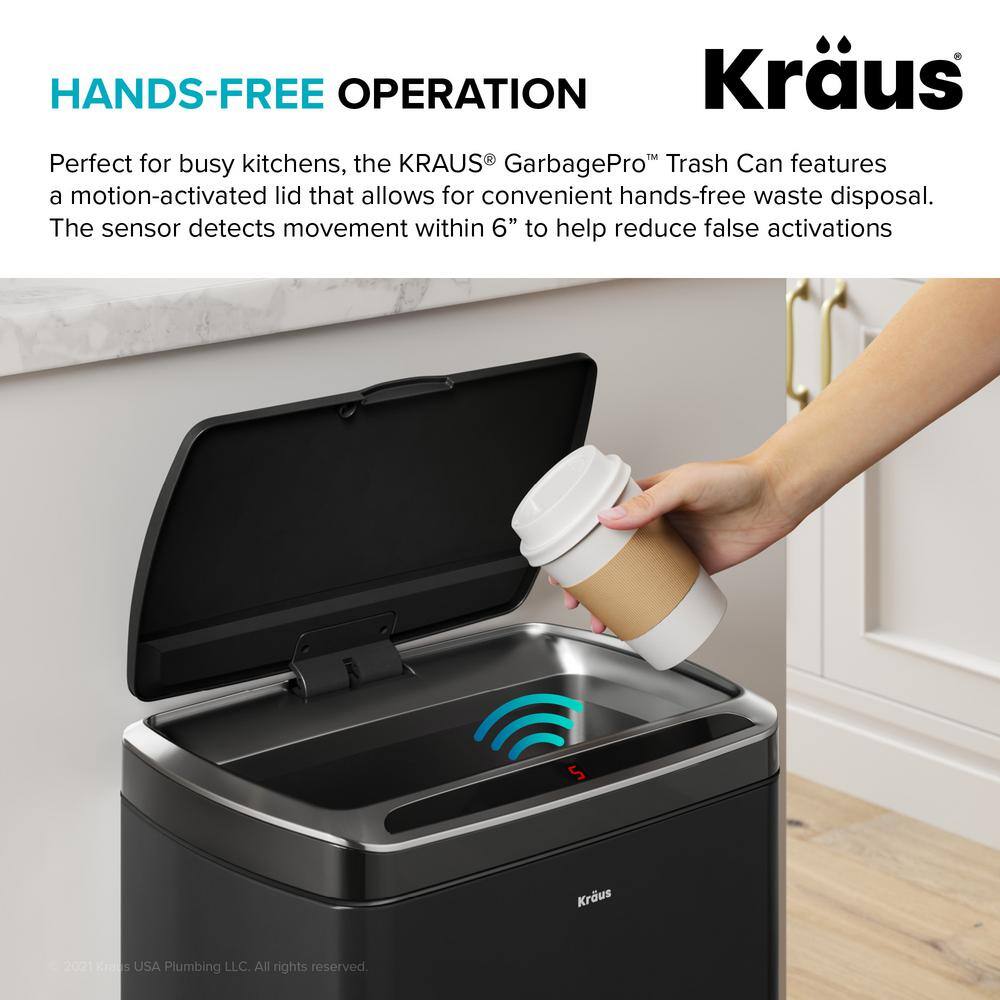 KRAUS Garbage Pro Rectangular 13 Gal. Touchless Motion Sensor Trash Can in Matte Black with Soft Shut Lid KTCS-10MB