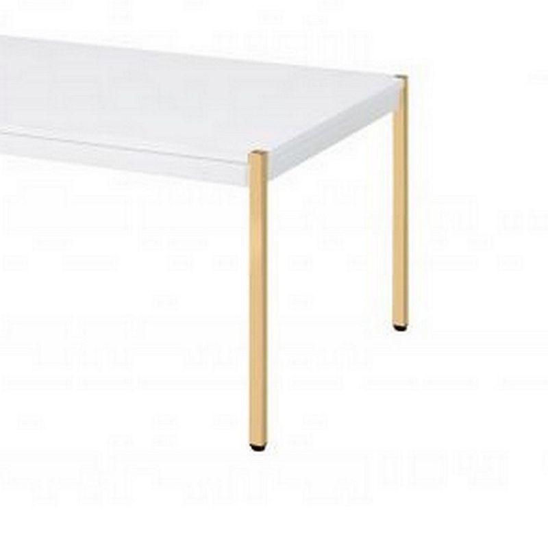 Coffee Table with Metal Tube Legs， White and Gold