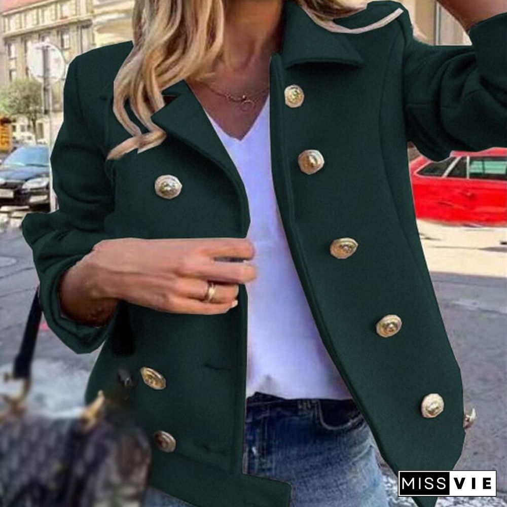 New Autumn Fashion Long Sleeve Turn-down Jacket Ladies Casual Single Breasted Slim Coat Ladies Retro Solid Color Office Jackets