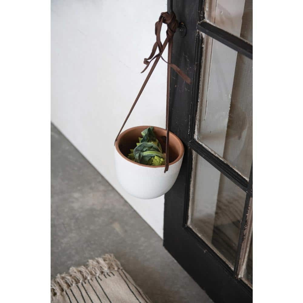 Storied Home Farmhouse Terracotta Plant Pots with Leather Hanger (Set of 2) AH1950SET