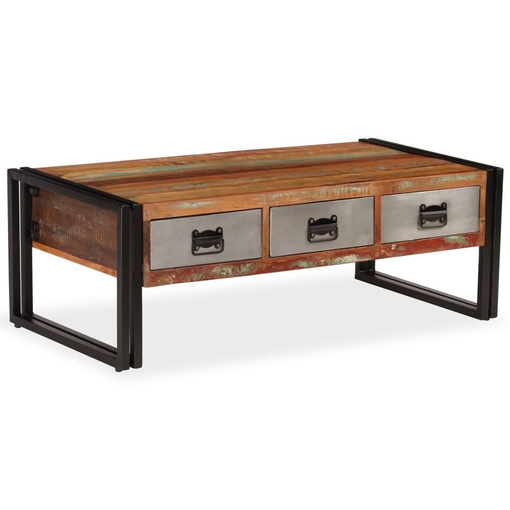 vidaXL Coffee Table with 3 Drawers Solid Reclaimed Wood 39.4