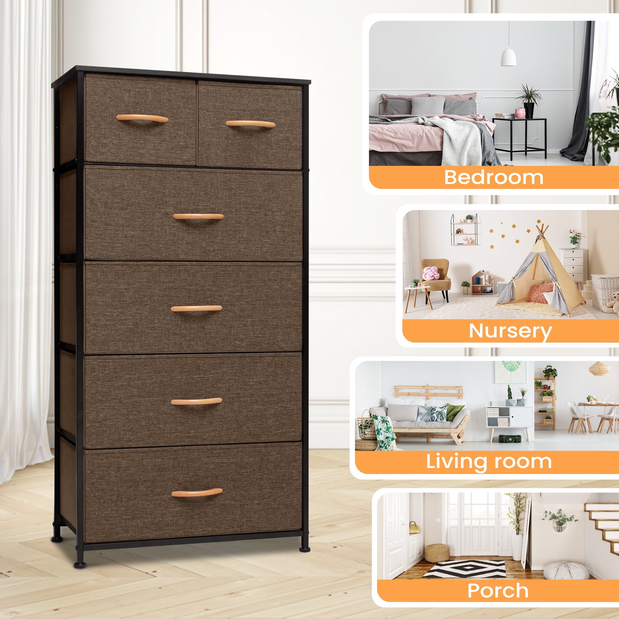 Pellebant Brown Indoor 6-Drawer Chest Vertical Dresser Storage Tower